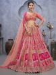 Peach And Pink Silk Lehenga Choli In Zari Weaving