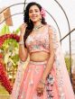 Peach Floral Embroidered Lehenga Set In Silk