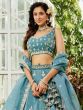 Peacock Blue Zari Embroidered Lehenga Choli Set