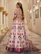 Cream Printed Lehenga Set With Organza Dupatta