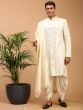 Off White Mirror Embroidered Sherwani For Men