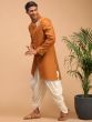 Yellow Embroidered Asymmetric Sherwani With Dhoti