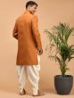 Yellow Embroidered Asymmetric Sherwani With Dhoti