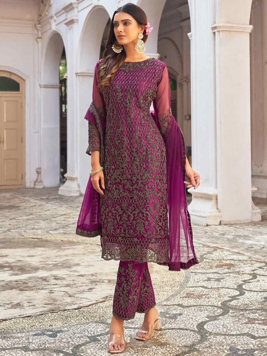 Purple Dori Embroidered Pant Style Salwar Kameez