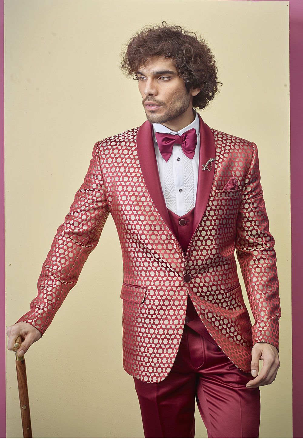 Red Colour Imported Fabric Designer Tuxedo.