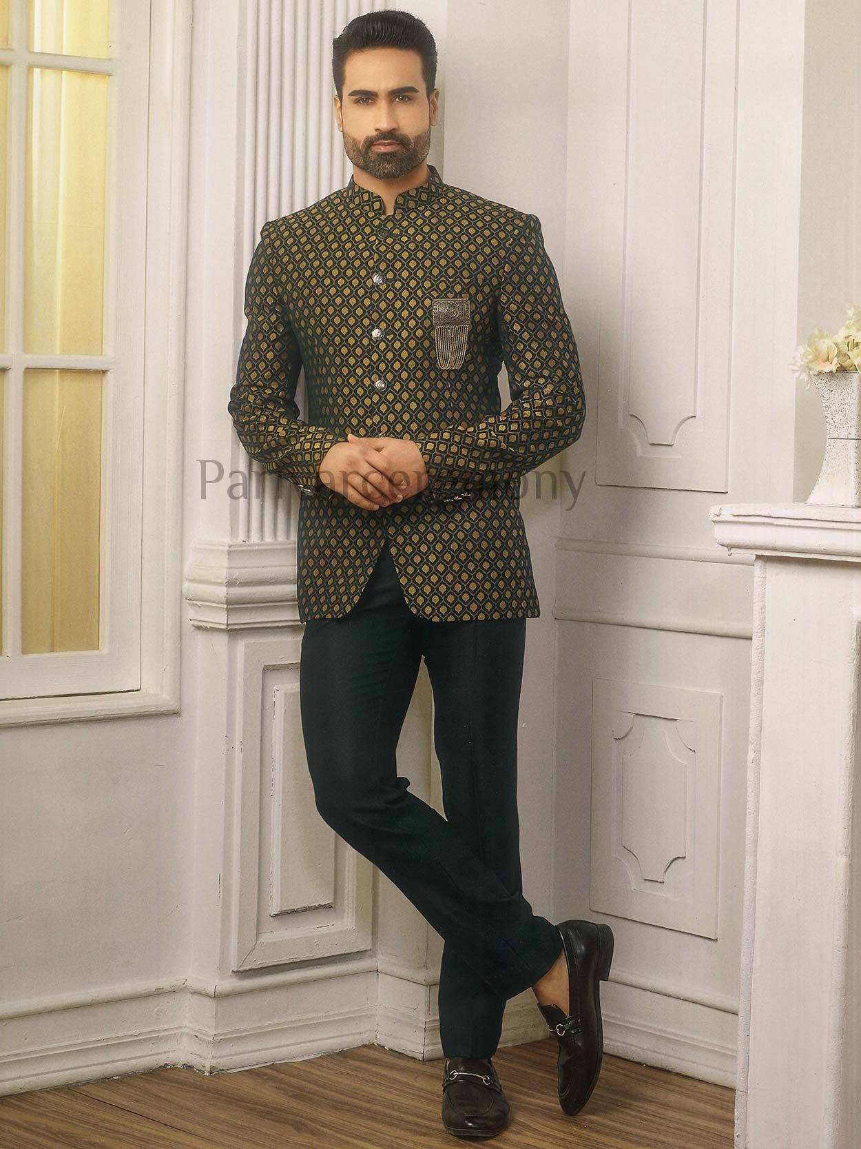 Green Colour Jodhpuri Suit Imported Fabric.