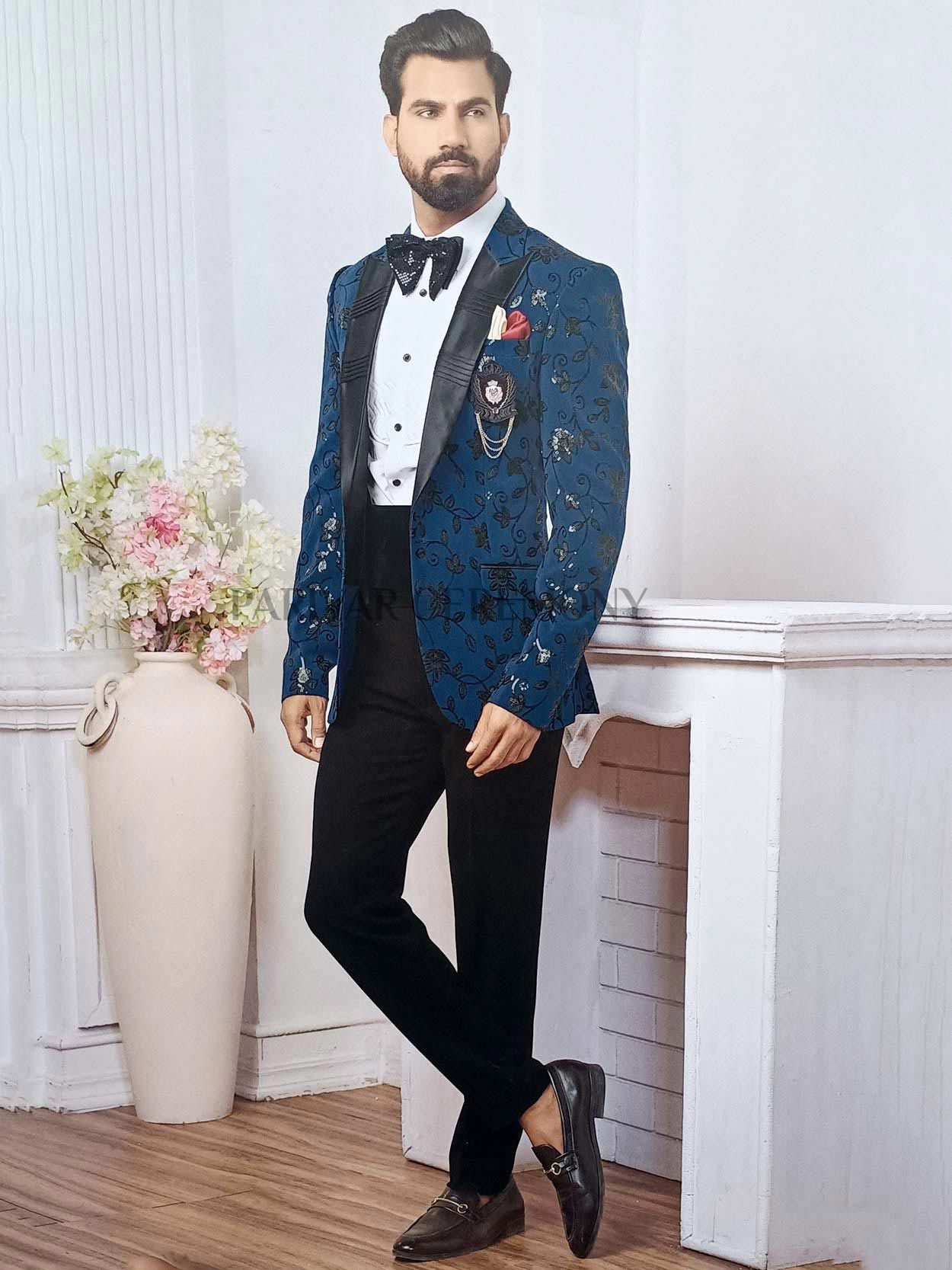 Designer Wedding Suit Blue Colour in Imported Fabric