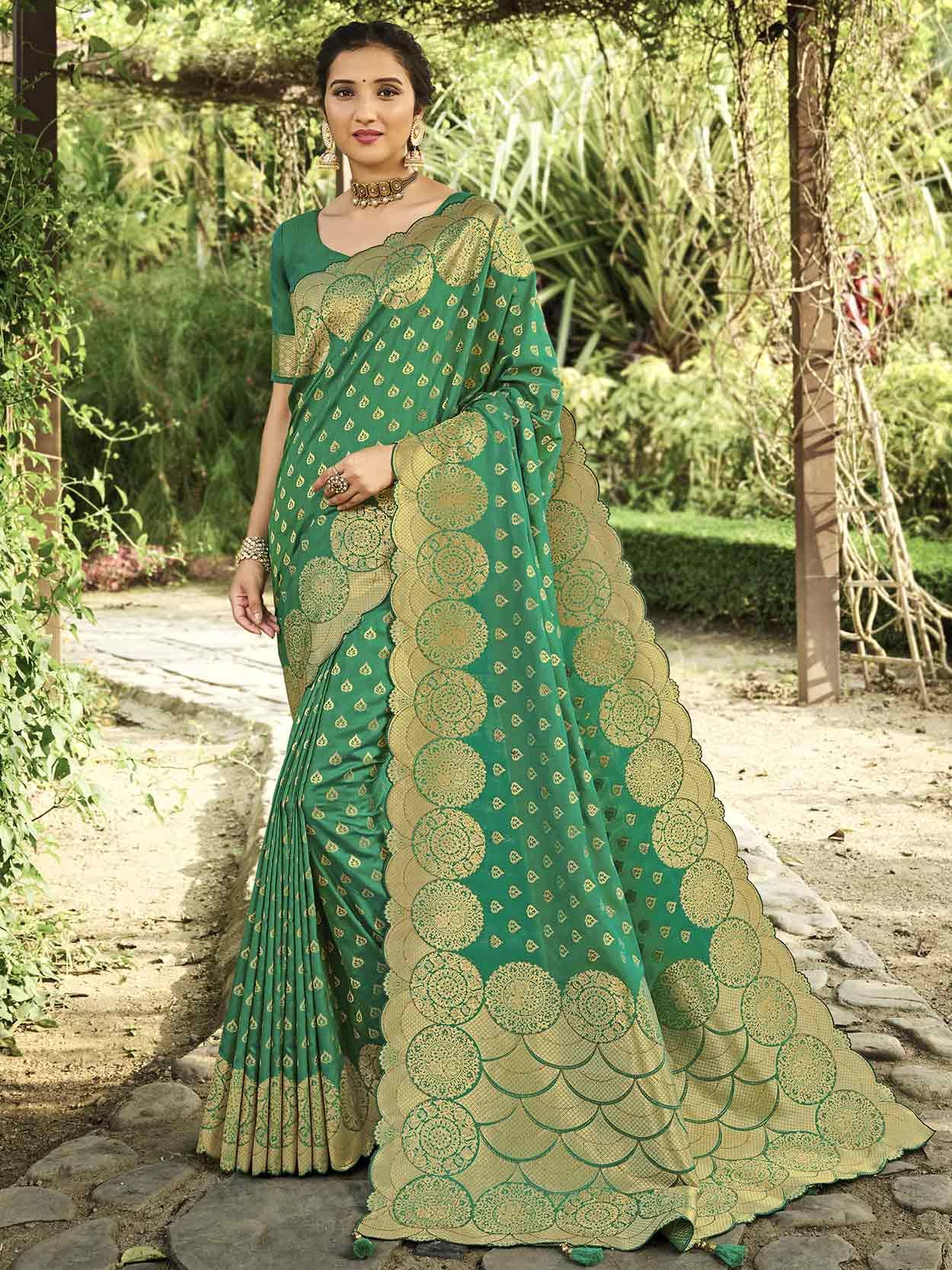 Green Colour Silk Saree With Weaving Work.