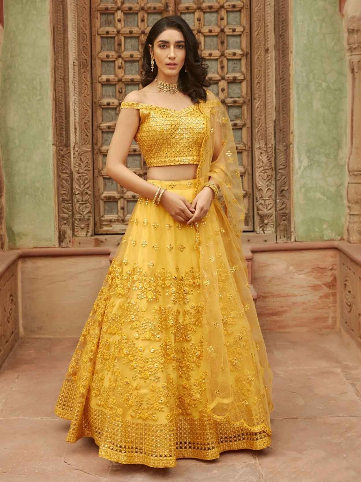 Buy Yellow Color Crepe Fabric Sequins Embroidered Designer Lehenga Choli  online from SareesBazaar IN at lowest prices