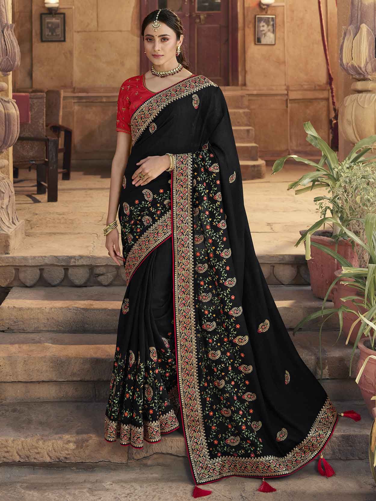 Stunning Black Color Fancy Sequence Work Party Wear Sarees