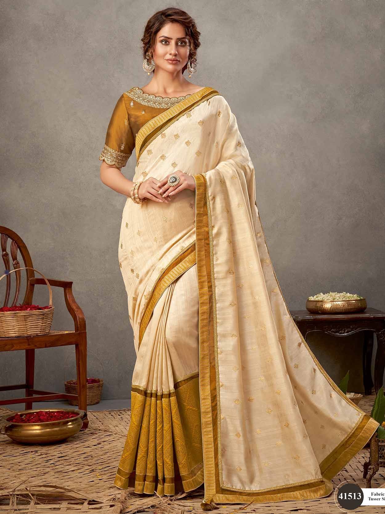 Trendy Embroidered Faux Georgette Off White Traditional Saree -