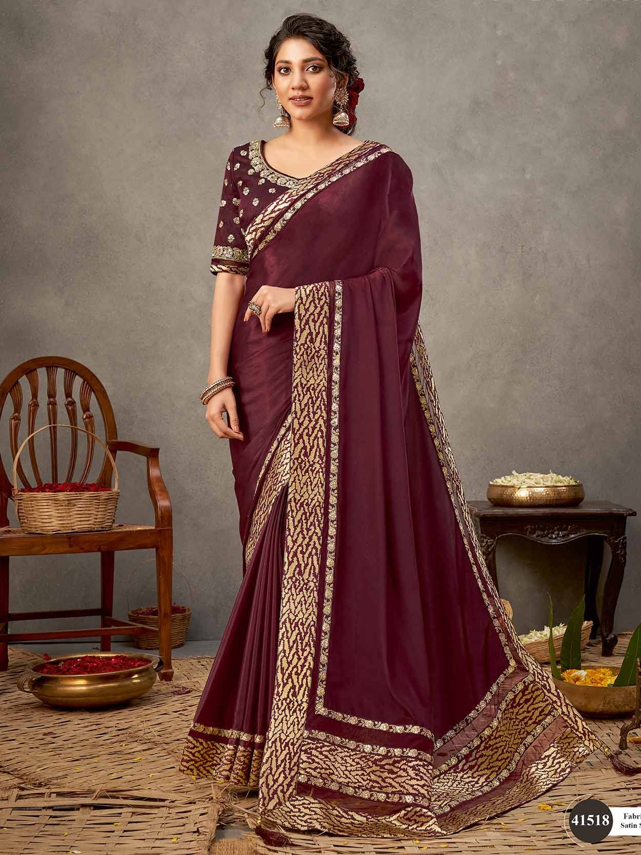 Buy Wine Color Barfi silk saree Indian wedding saree double blouse in UK,  USA and Canada | Wedding saree indian, Asian wedding dress, Saree wedding