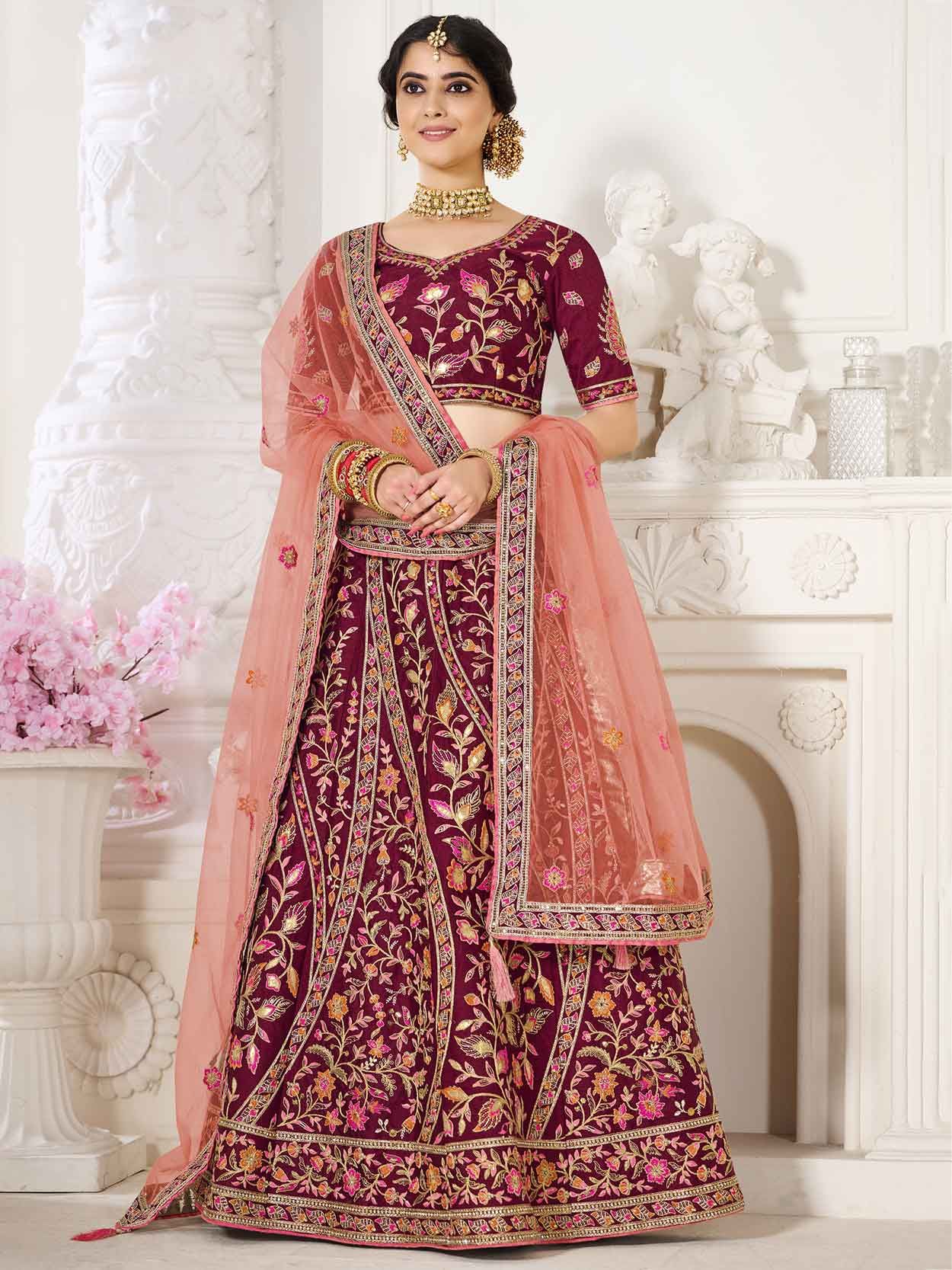 Wine crepe sequins work lehenga choli 7307 | Lehenga choli, Lehenga online,  Lehenga choli online