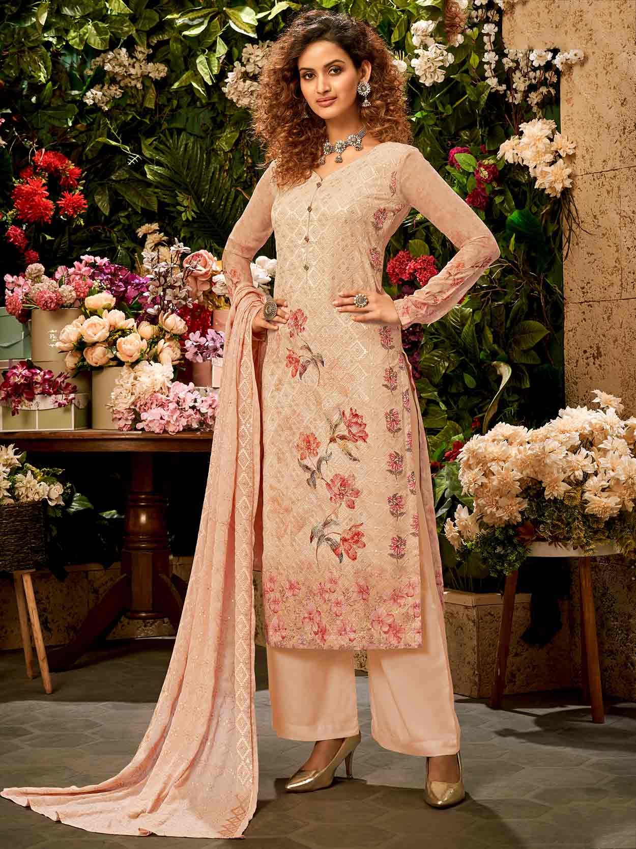 Peach Colour Viscose Fabric Women Salwar Suit.