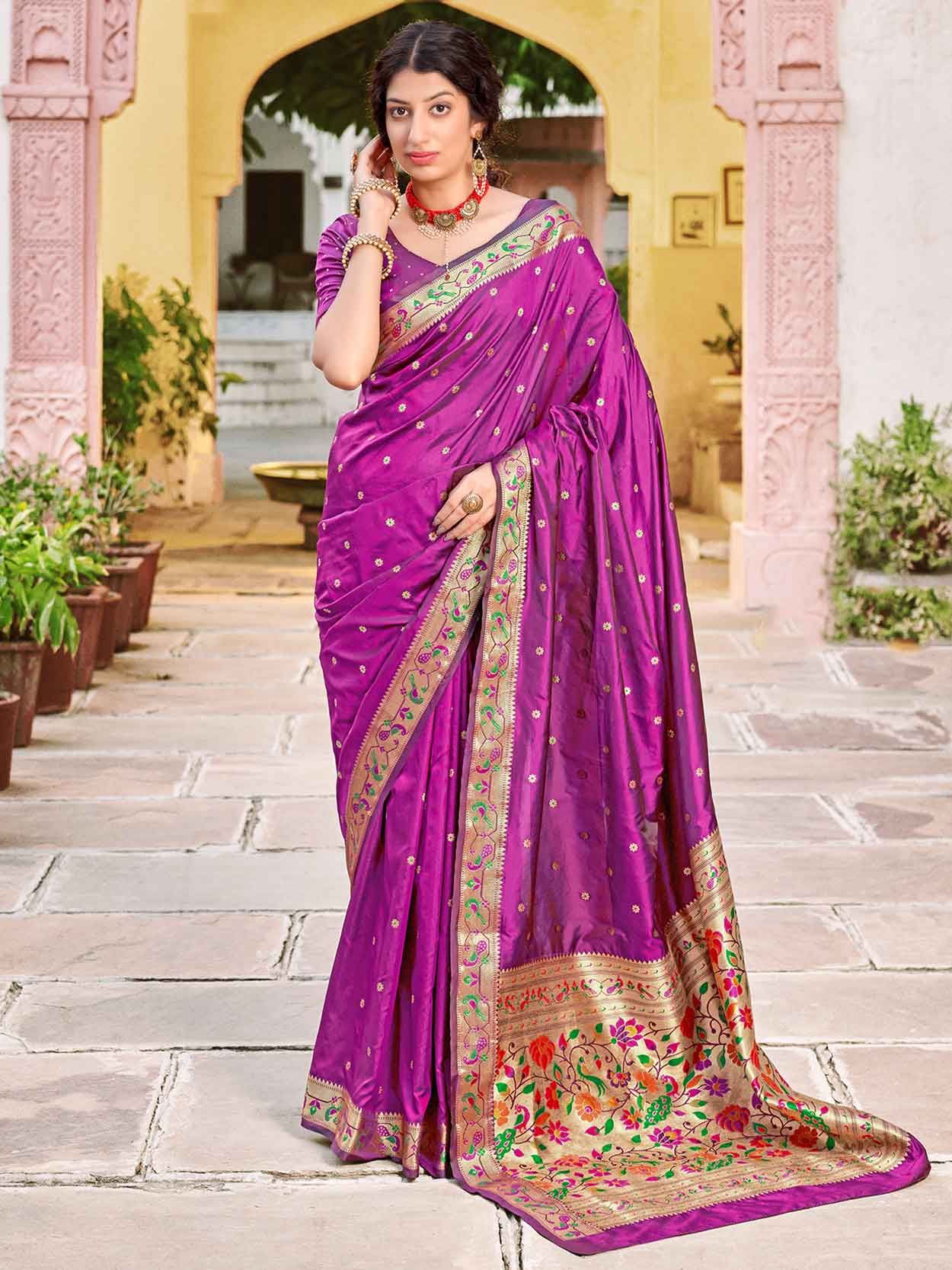 Magenta Silk Saree With Blouse 276441