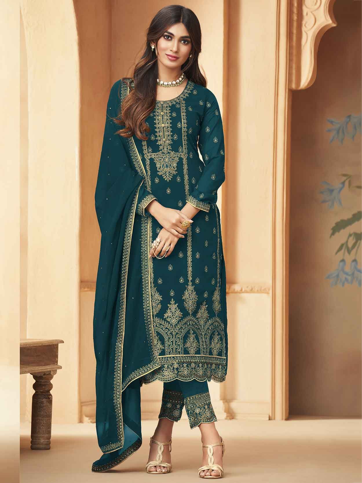 Rama Green Colour Georgette Salwar Suit.