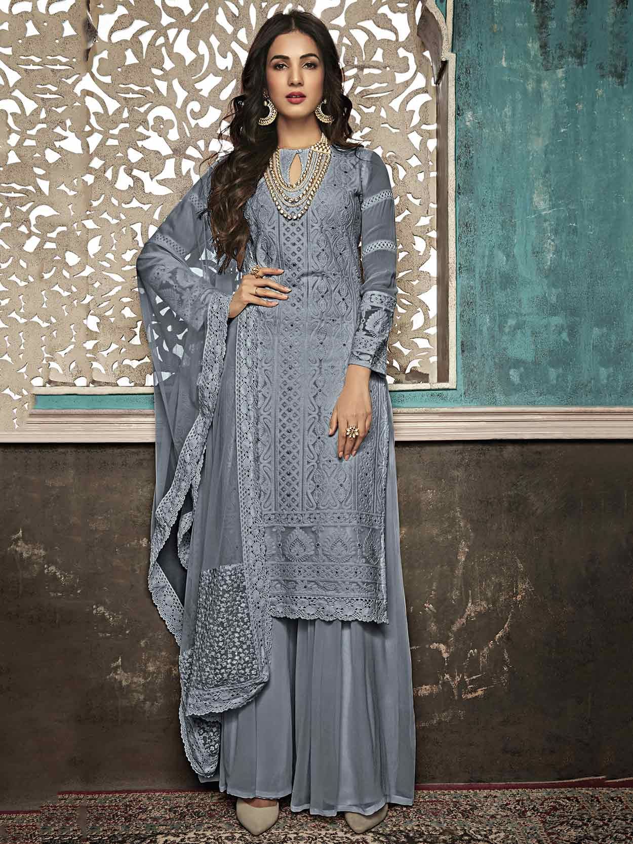 Self Design Grey Ladies Designer Chanderi Suit Banarasi, 43% OFF