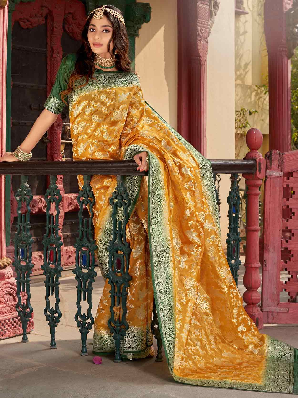 Kanchi Pattu Sarees - Mango yellow #kanchipuram #silk #saree in gold zari  border from manufacturer at kanjivaram silks. we make wedding sarees in  your design and colour. 🛒 Buy now:  https://kanjivaramsilks.com/kanchipuram-silk-sarees/designer-silk ...