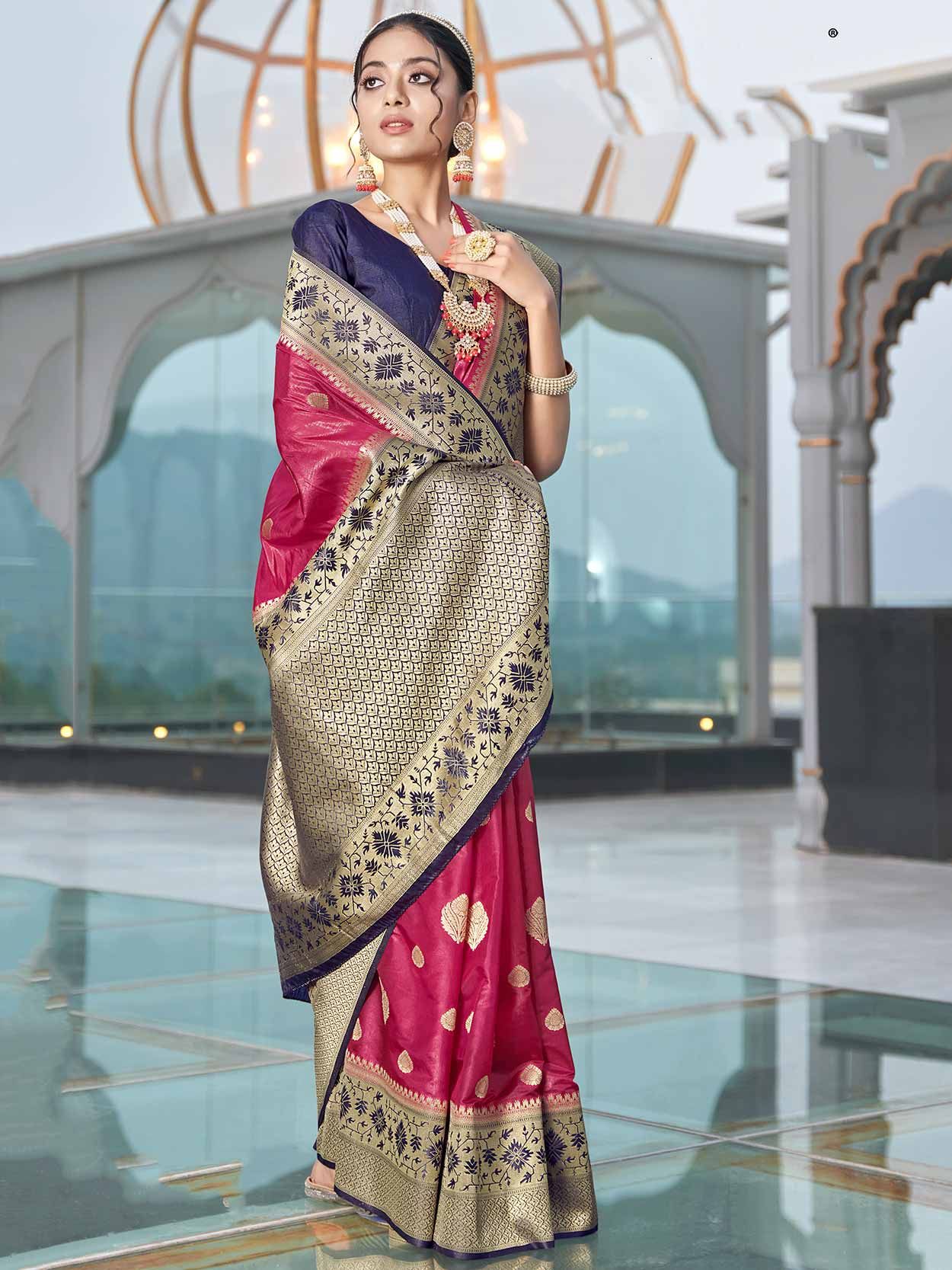 Banarasi Silk Woven Sarees In Magenta Colour SR05643994