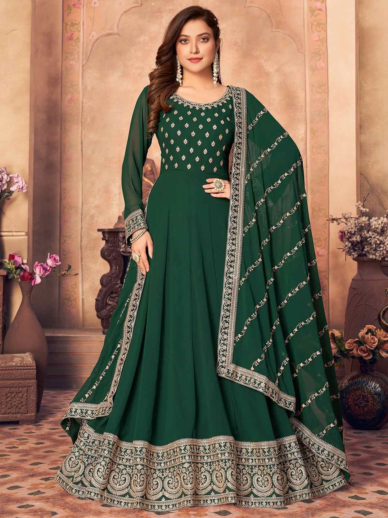 Green Colour Georgette Fabric Anarkali Salwar Suit