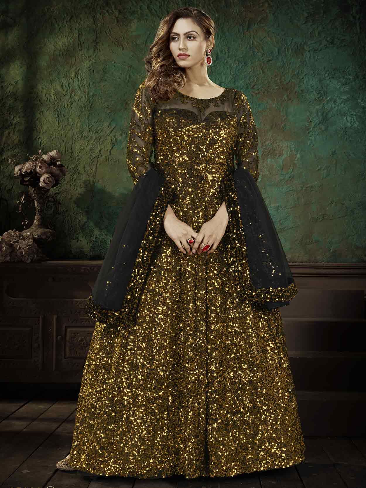 Golden colour anarkali on sale suit