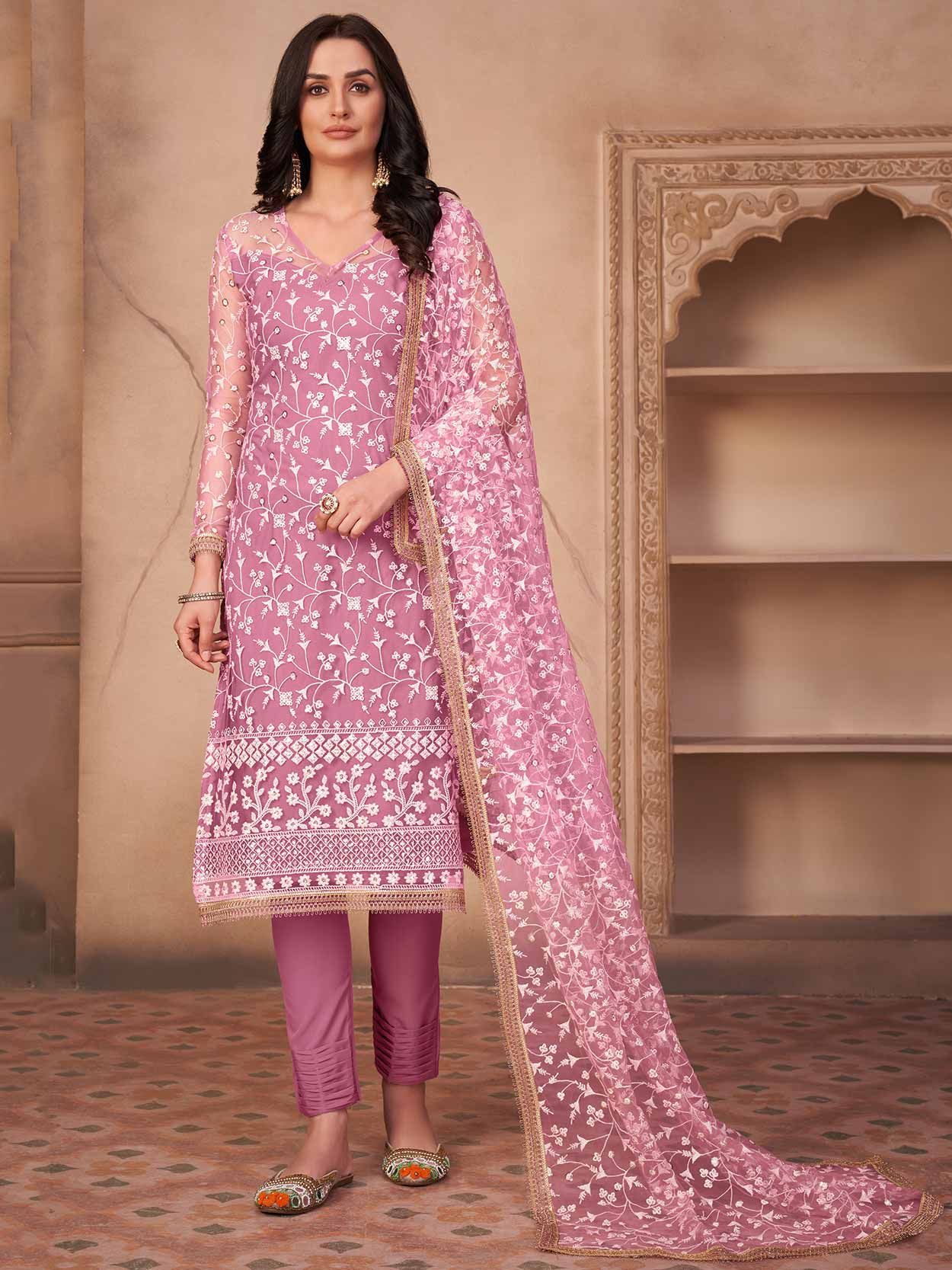 Pink Colour Designer Salwar Kameez in Net Fabric