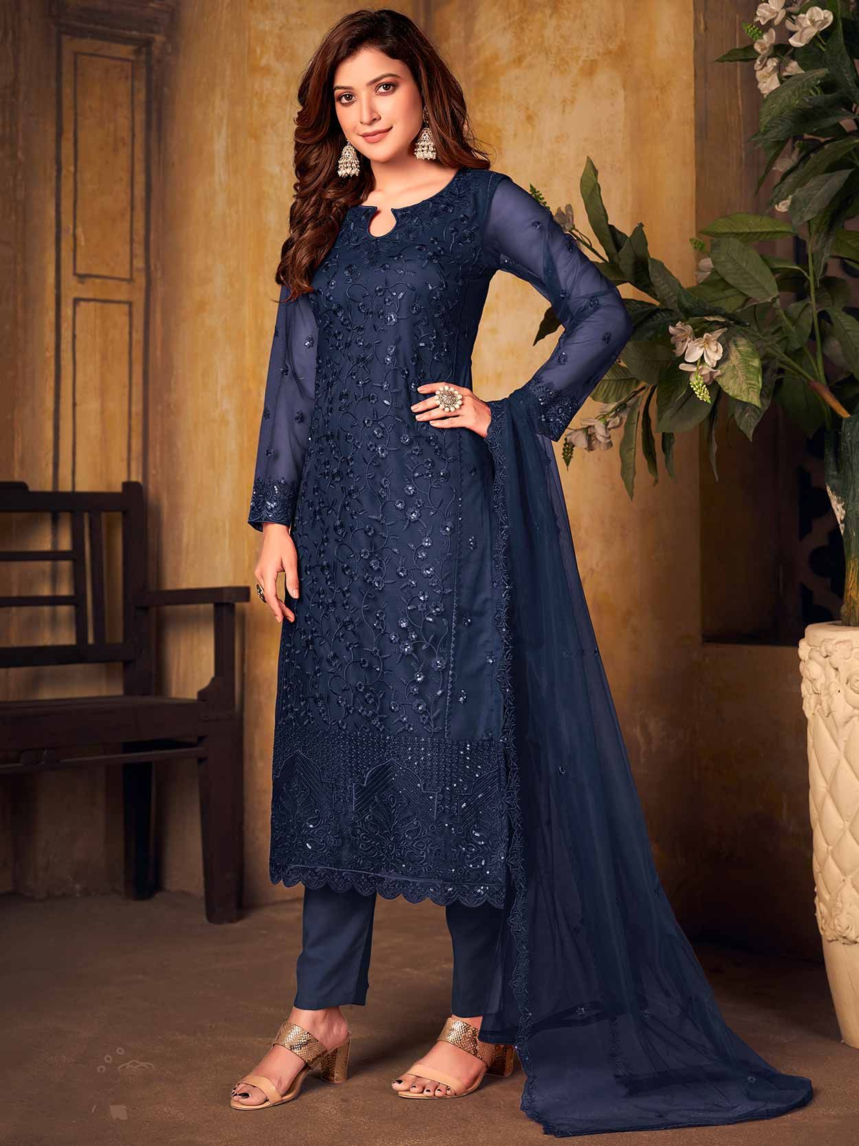 Blue Colour Georgette Fabric Women Salwar Kameez.