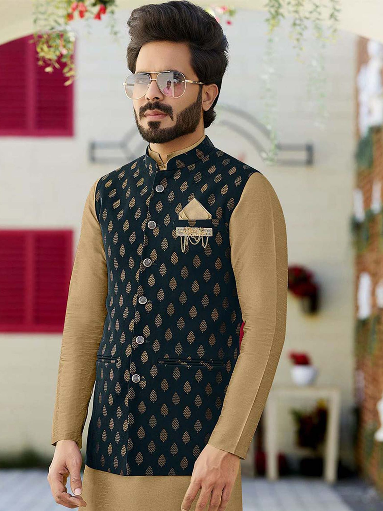 Buy Jacket Style Brown Gur Purab Kurta Pajama Online for Men in USA