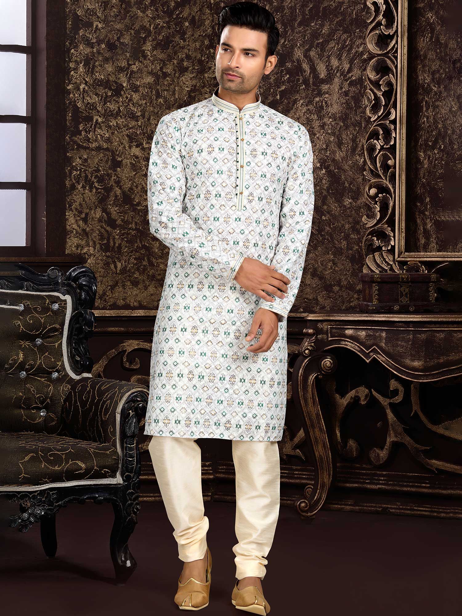 White Casual Kurta Pajama With Chikankari