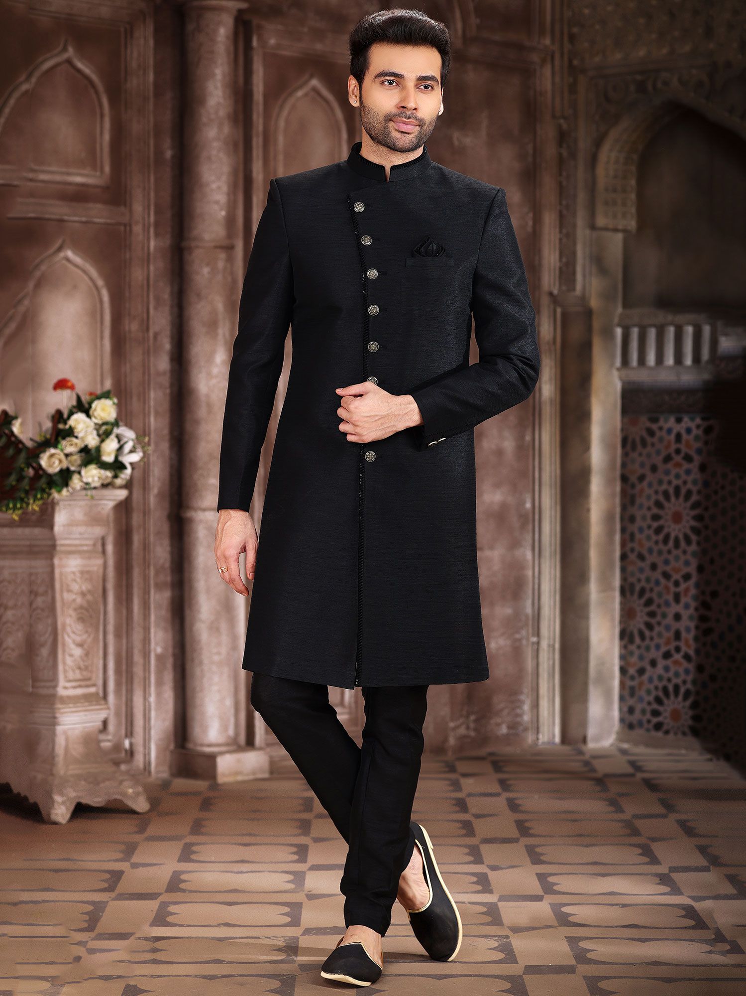 Black Party Wear Indo Western Set With Embroidery