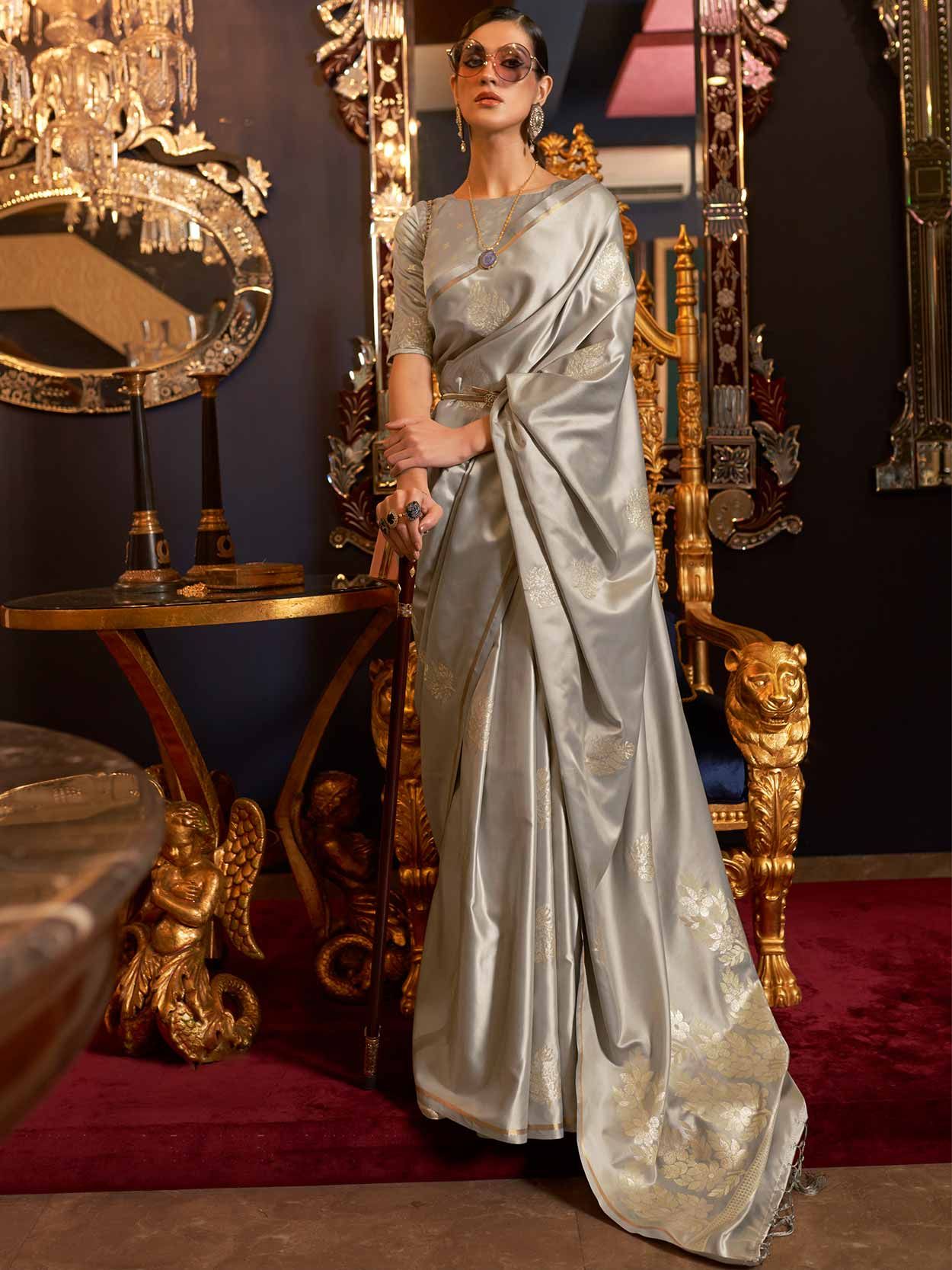 Buy Charcoal Grey Heavy Mirror Work Saree With Metallic Blouse by Designer  Vvani by Vani Vats Online at Ogaan.com