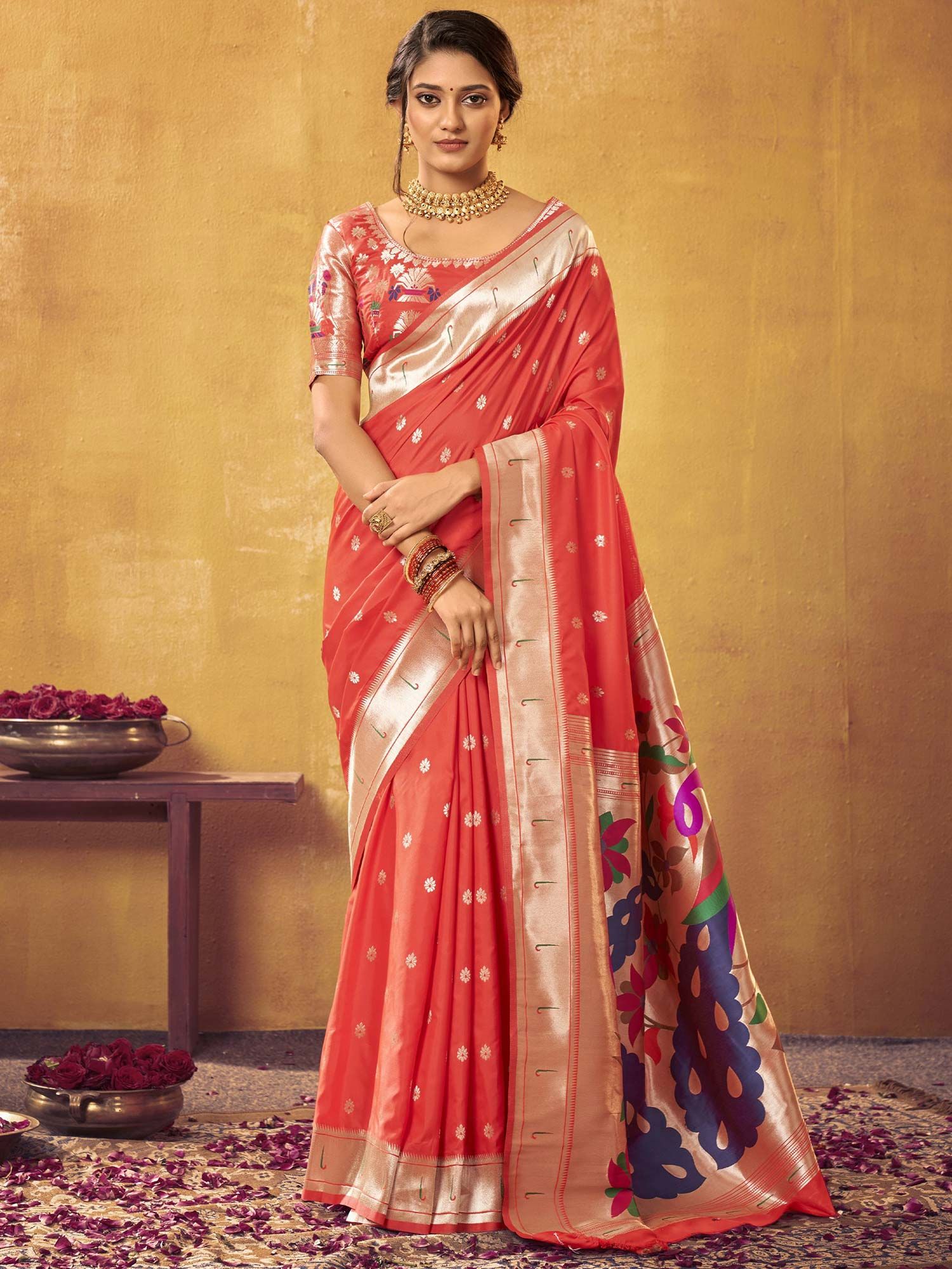 Orange colour 2024 bridal saree