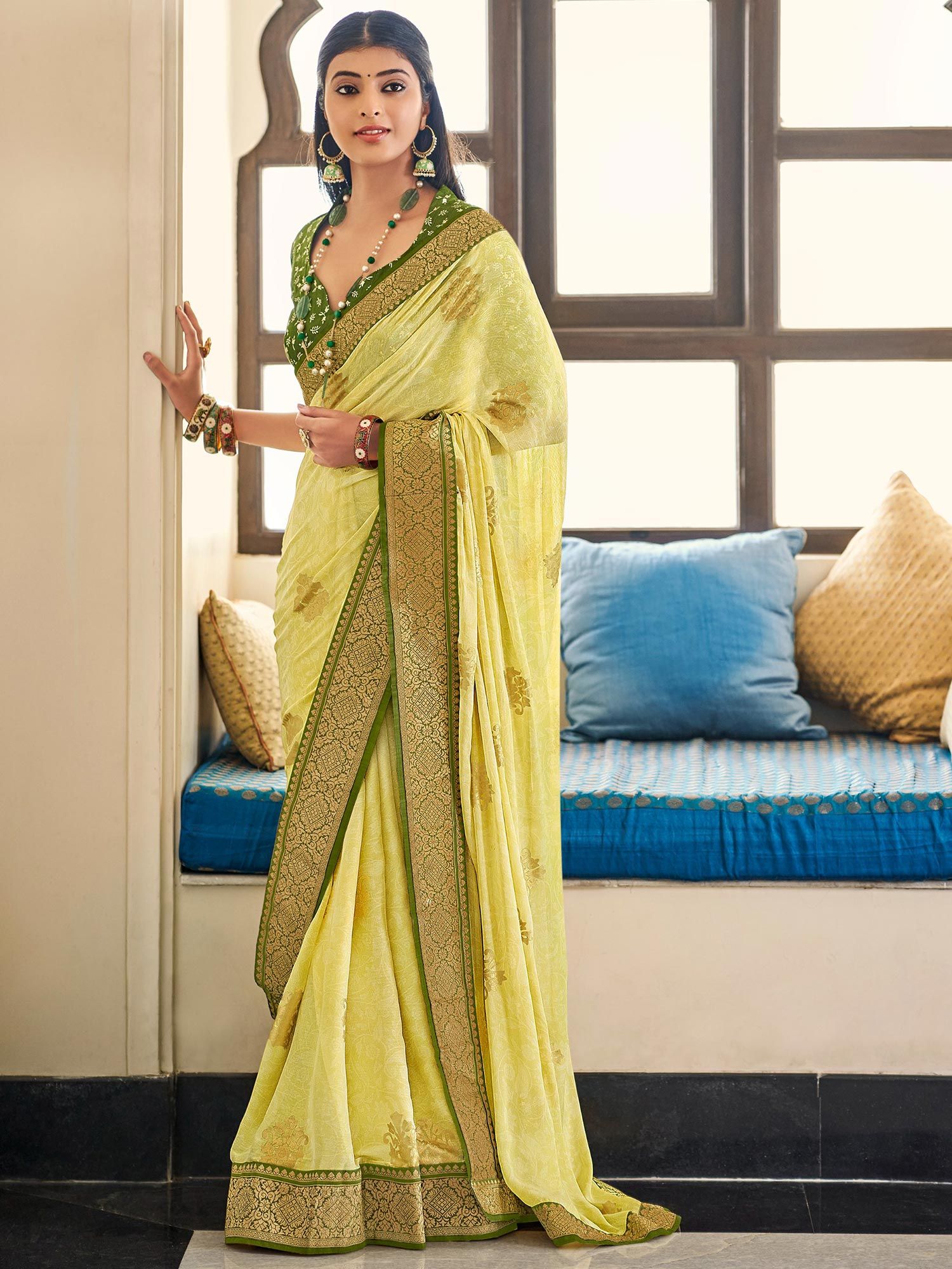 Yellow Swarovski Heavy Work Bridal Party Wear Saree - Sarees Designer  Collection | Sarees, Swarovski