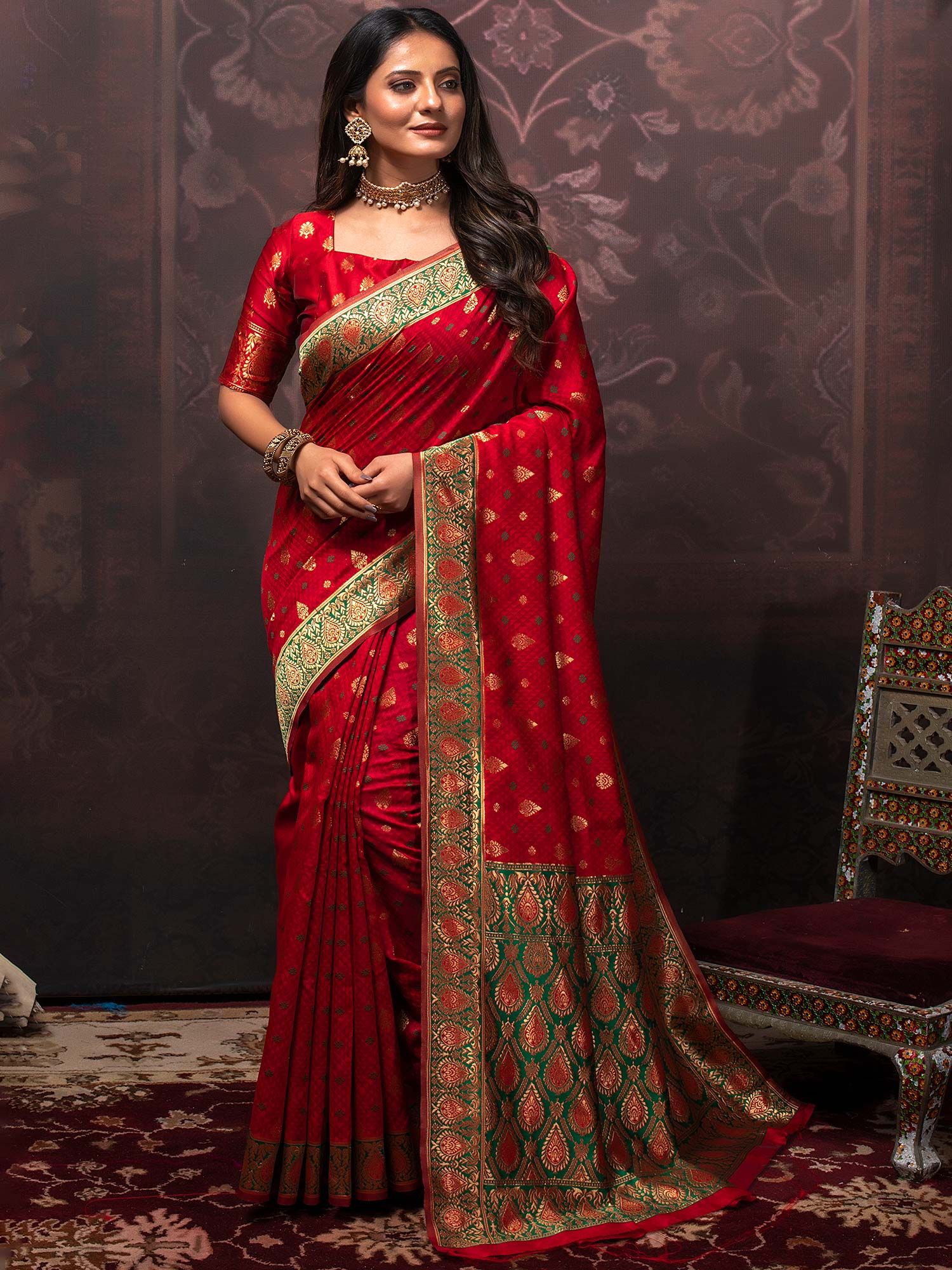 Premium Photo | Bride in Red Saree Isolated on White