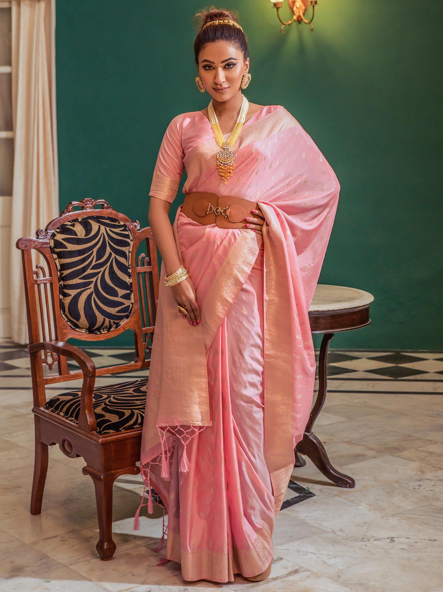 Pink Zari Woven Wedding Wear Saree