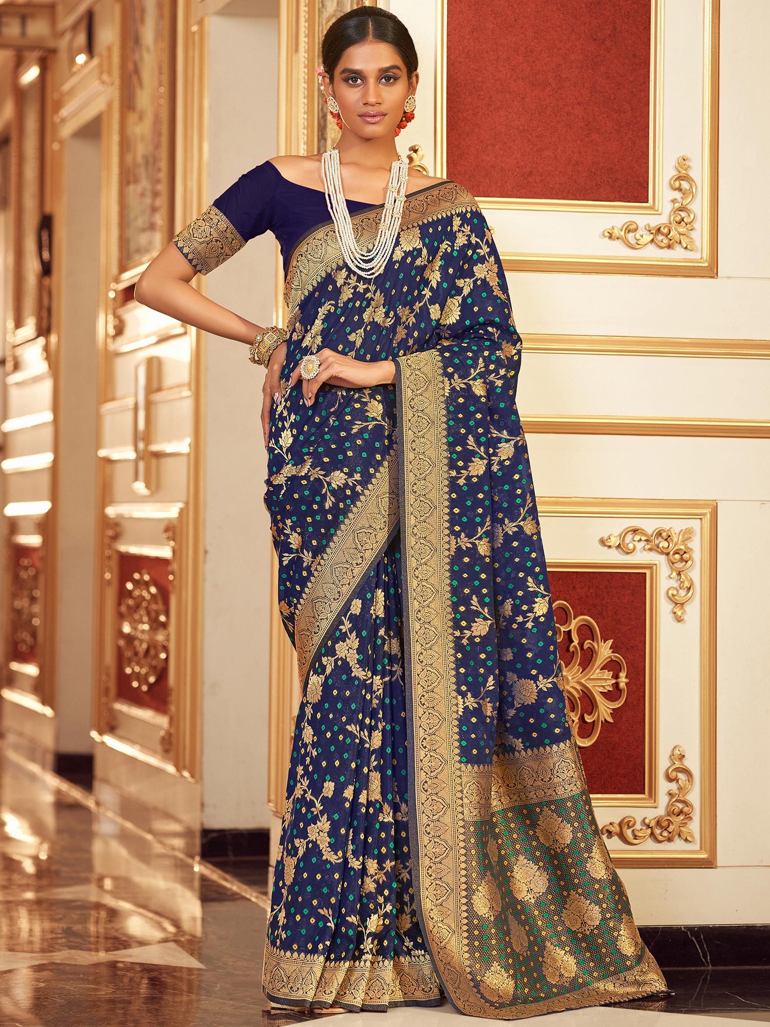 Buy Traditional Blue Bandhani Saree Art Silk With Zari Waving Heavy Zari  Waving Border Beautiful Rich Pallu Rajasthani Sari Blouse for Women Online  in India - Etsy