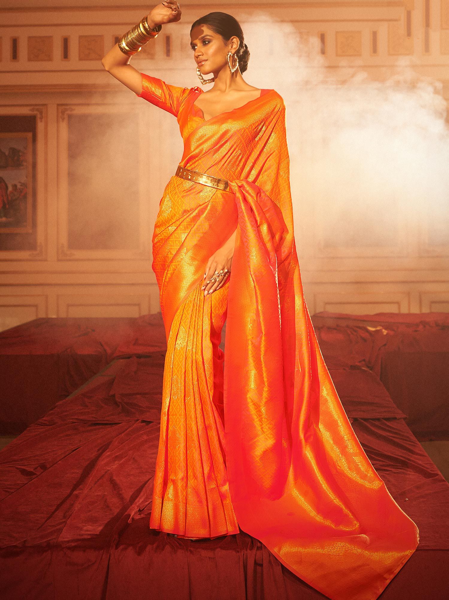 Orange colour wedding saree best sale