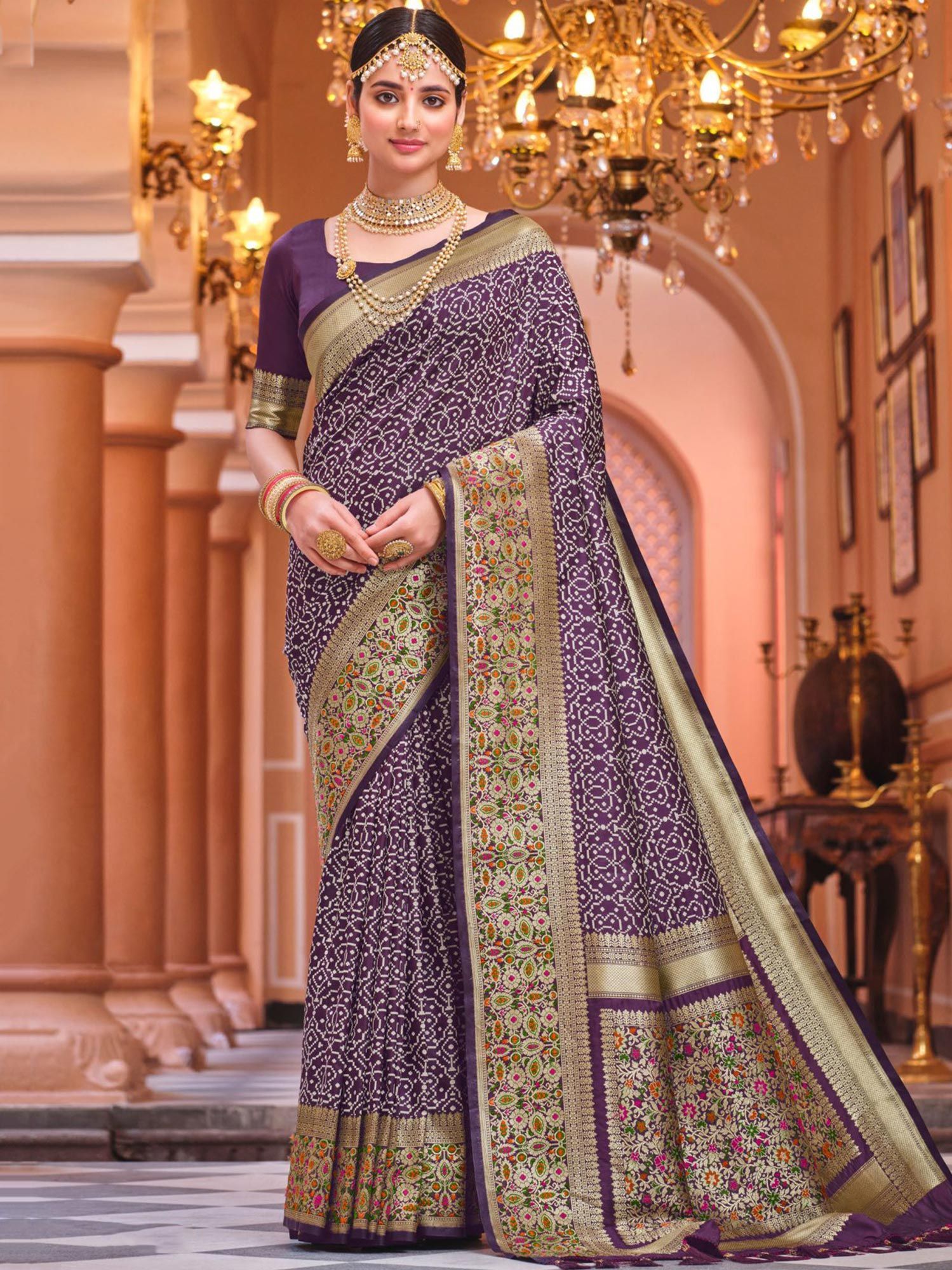 Woven Chiffon Bangalore Silk Saree in Purple : SHU1468