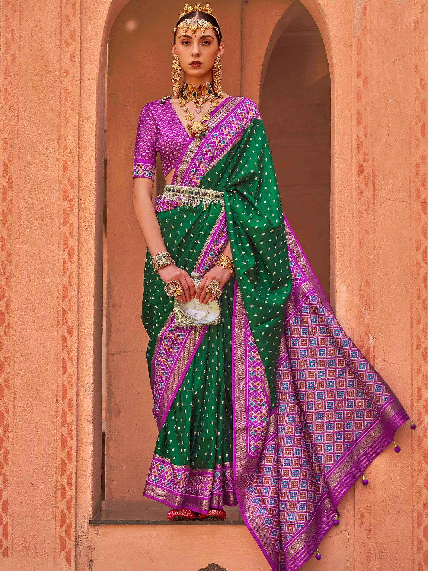 Green wedding silk clearance saree