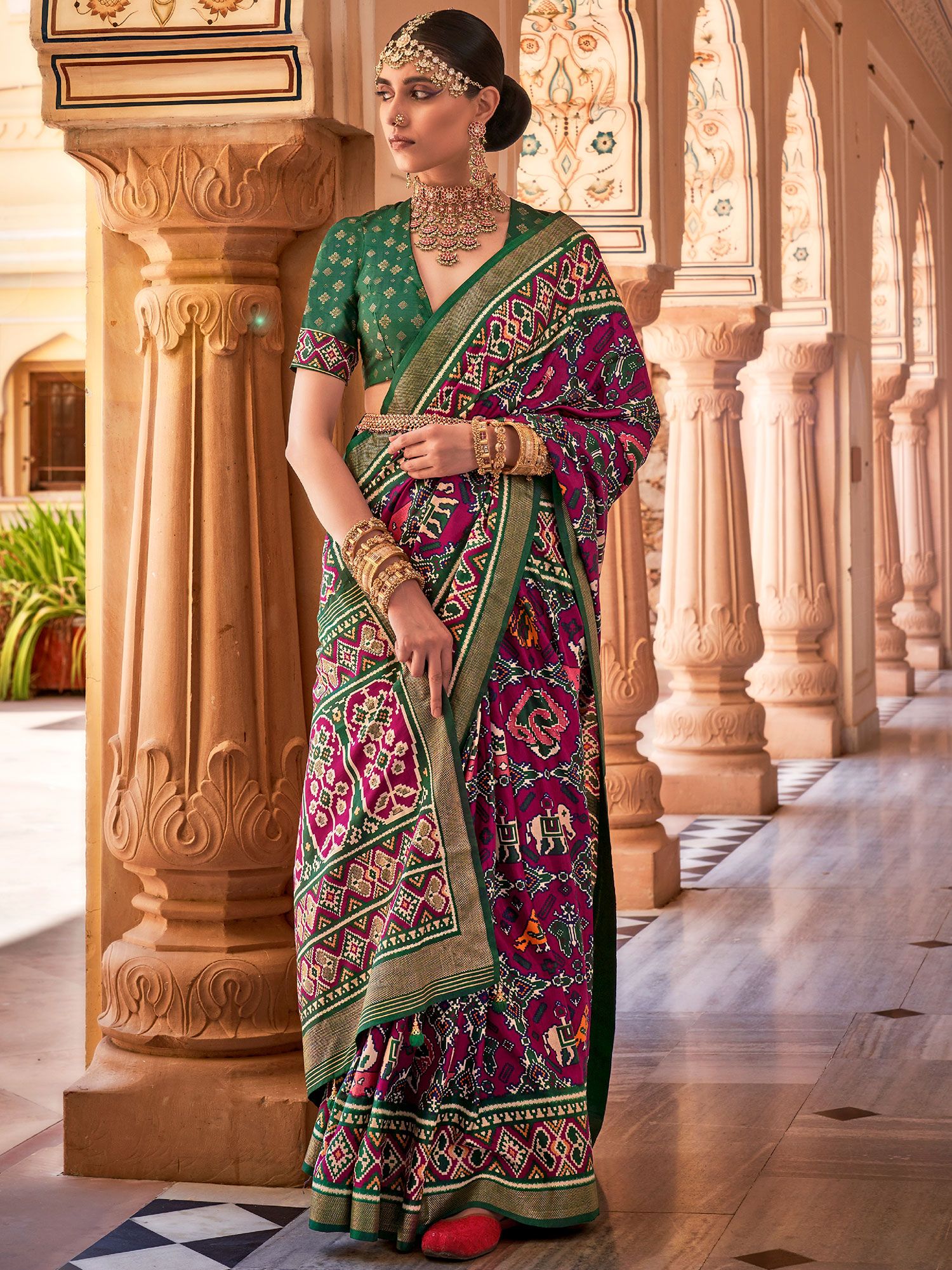 Viscose Dola Silk Green Color Latest Patola Saree Design – tapee.in