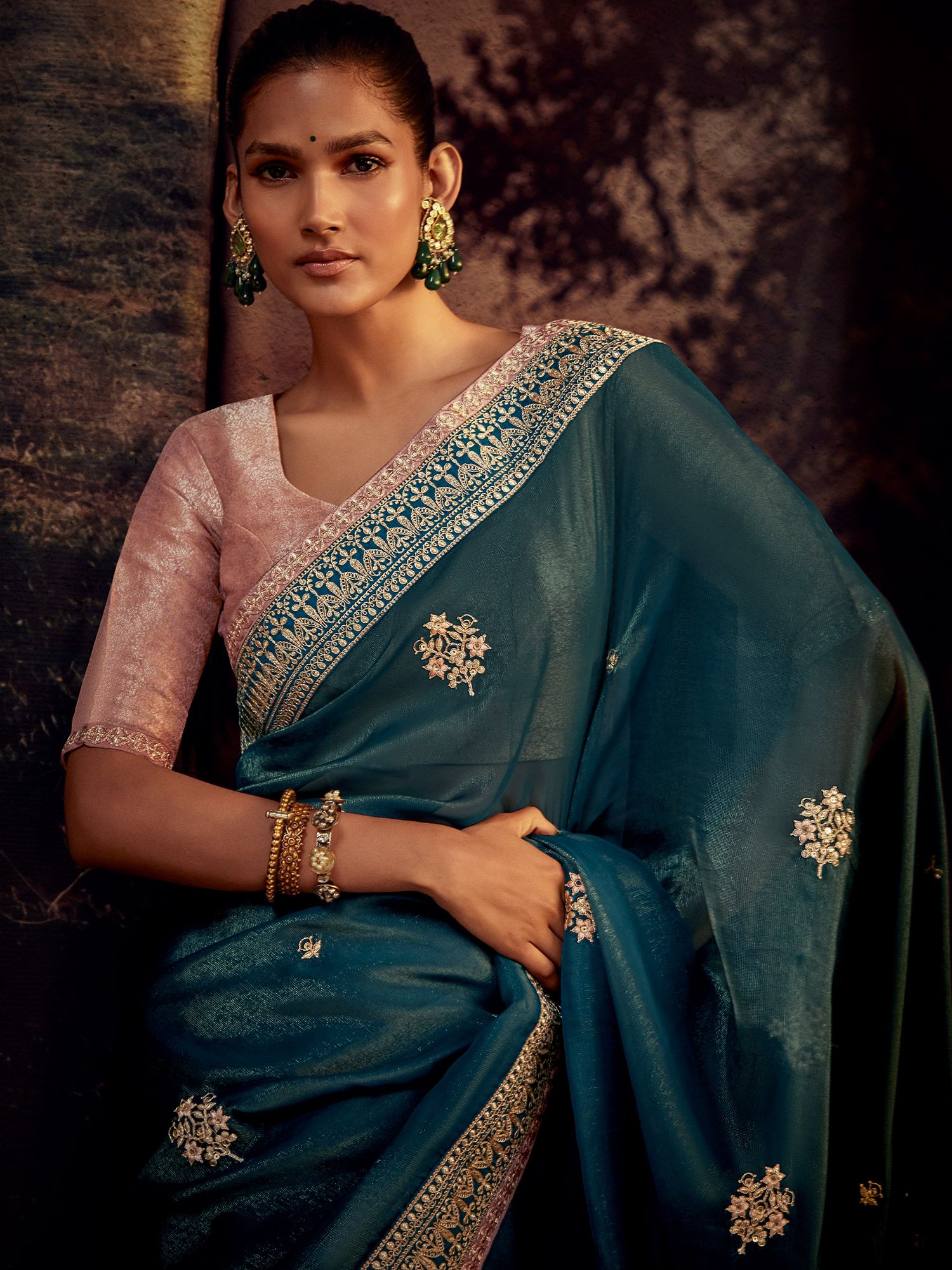 Buy Blue Hand Embroidered Pre Stiched Saree with Blouse and Belt by SANA  BARREJA at Ogaan Online Shopping Site