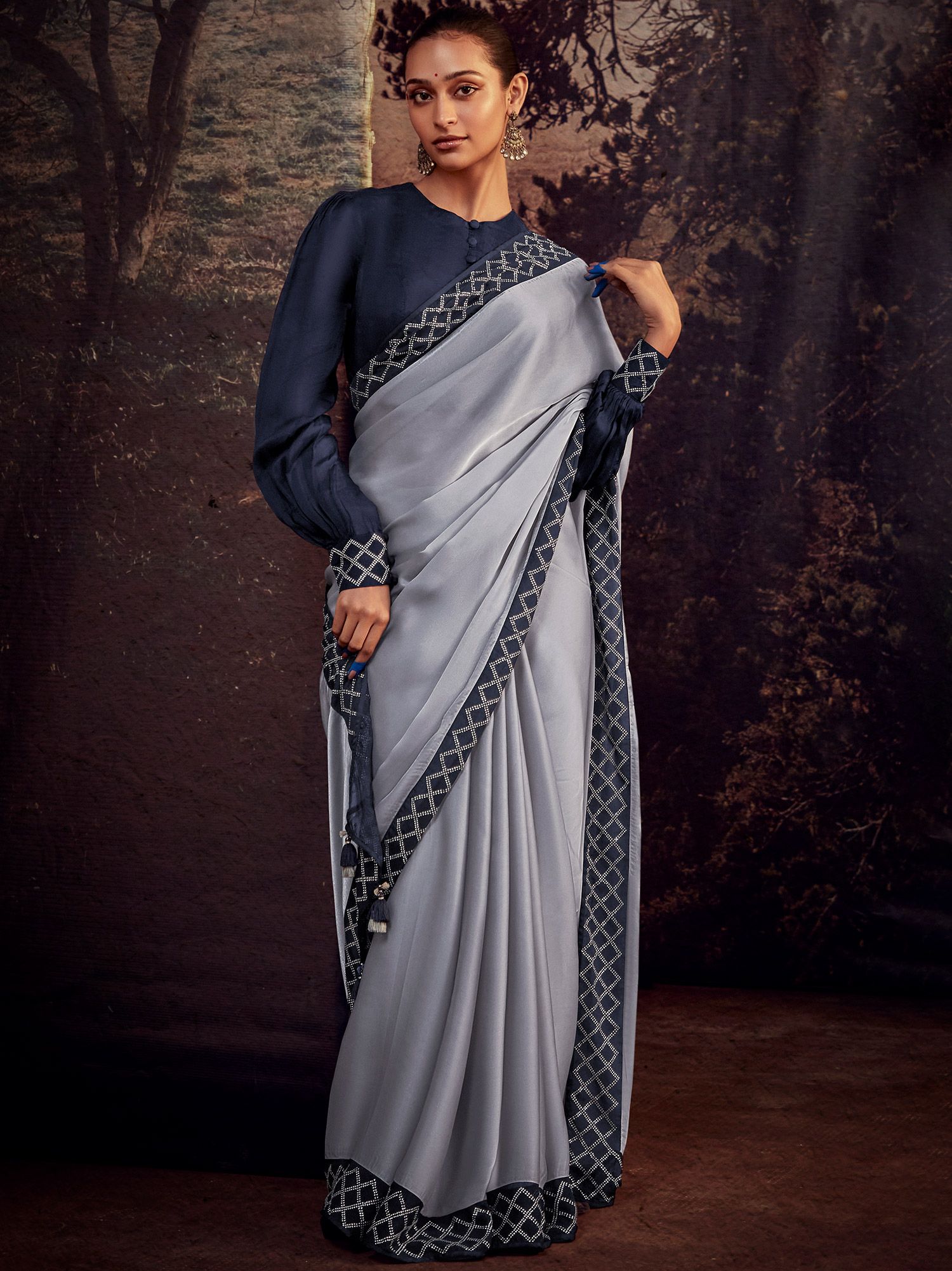 Icy Grey Organza Saree- Frontier Raas