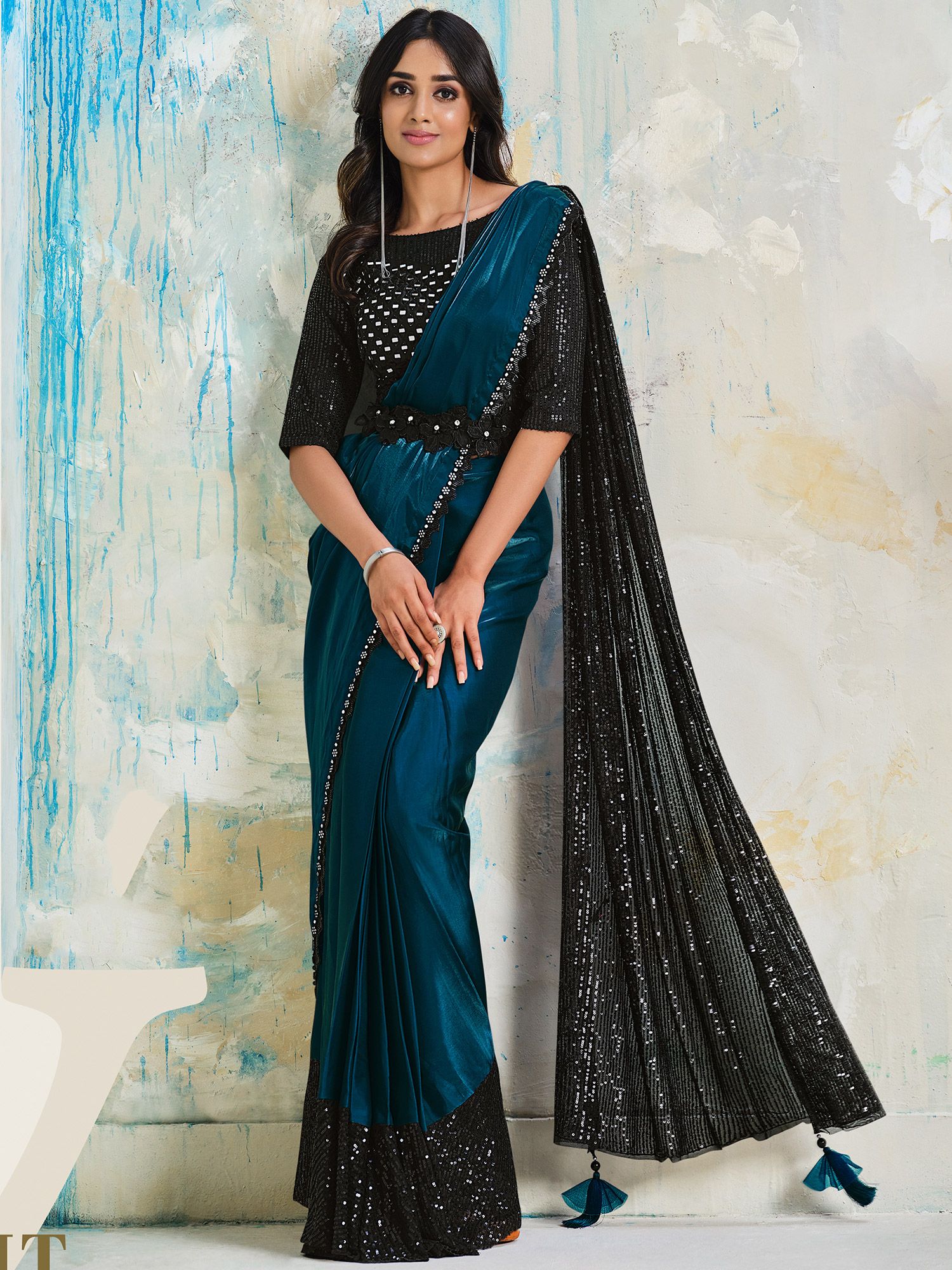 Buy Blue Crepe Saree Sets for Women Online in India - Indya