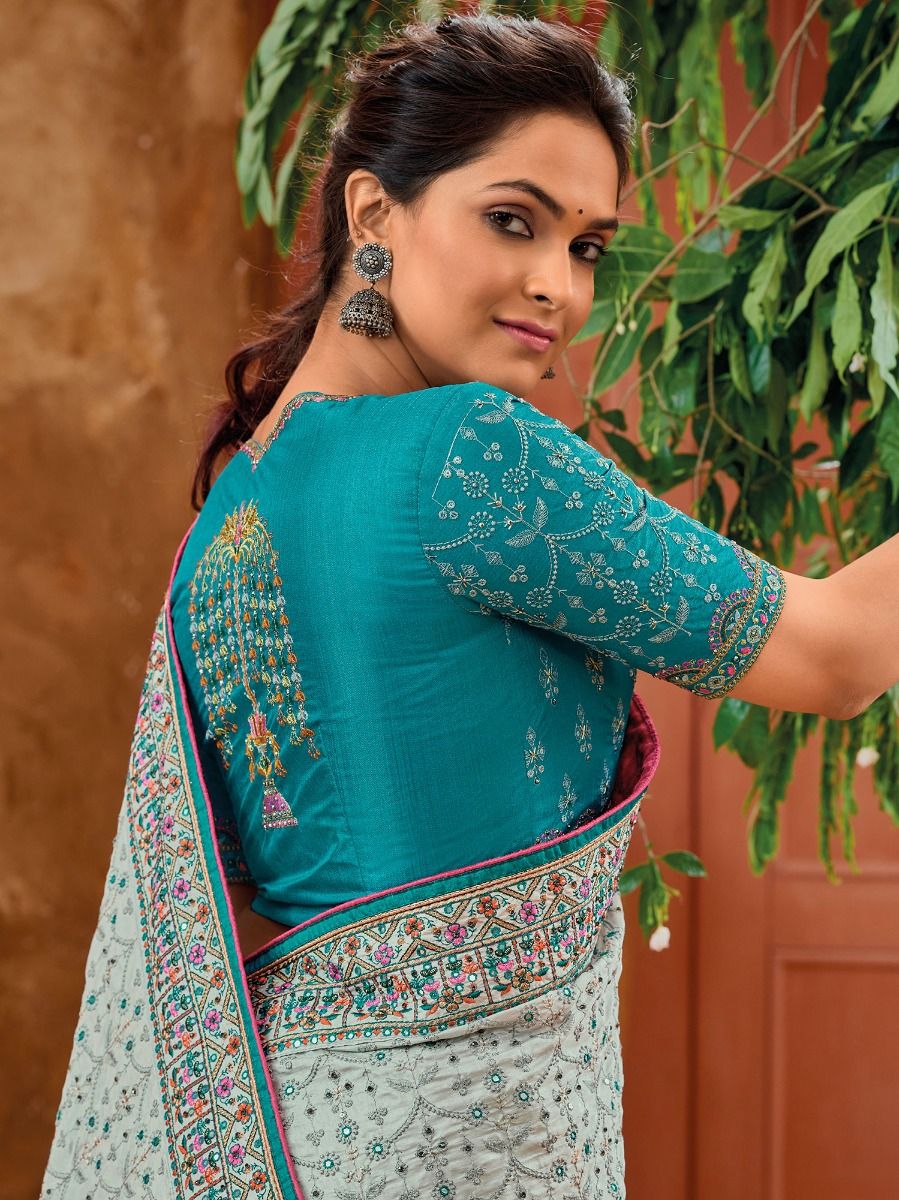 POWDER BLUE SAREE – VERVE & VOGUE