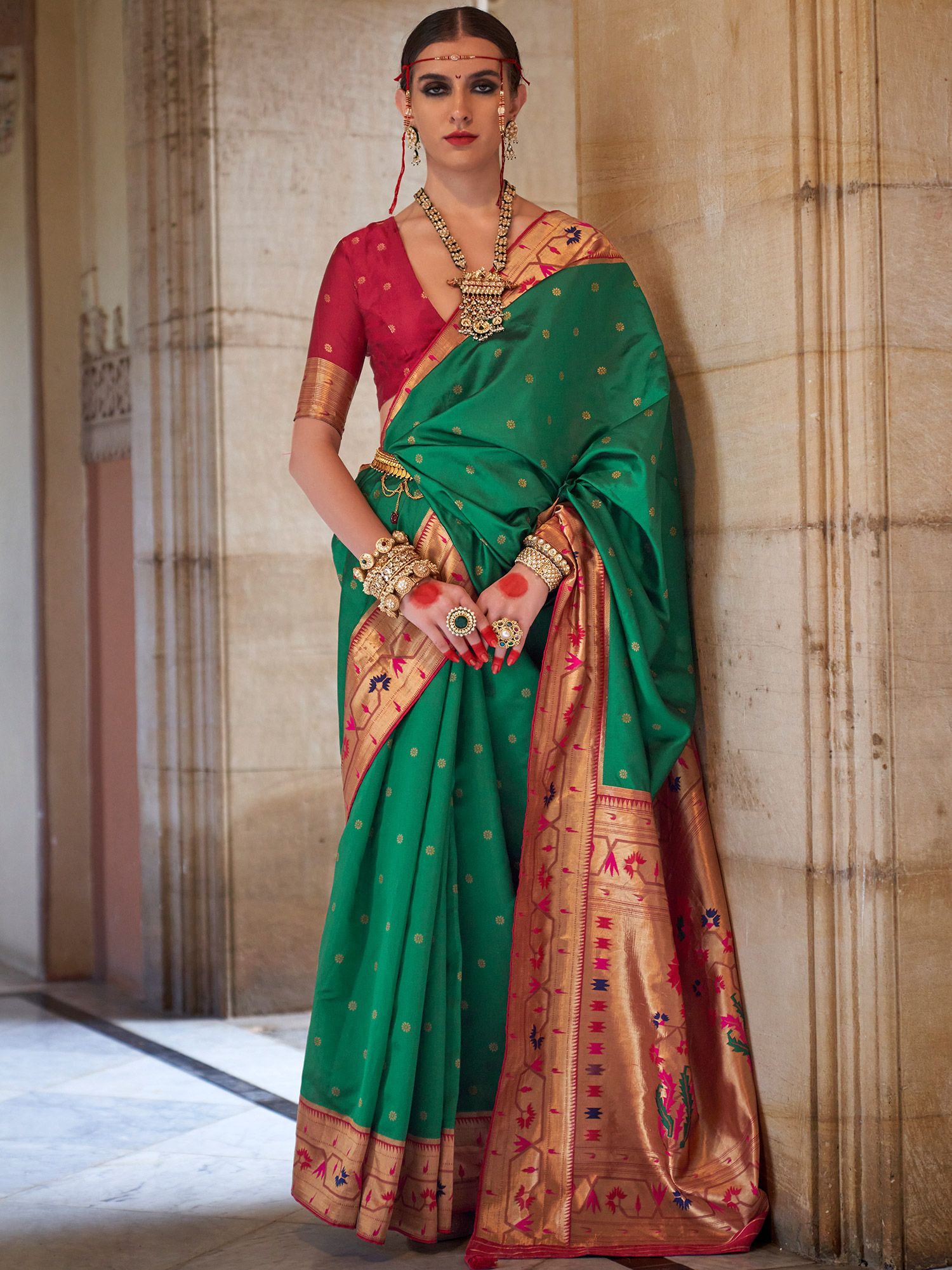 Green Party Wear Saree With Zari Work