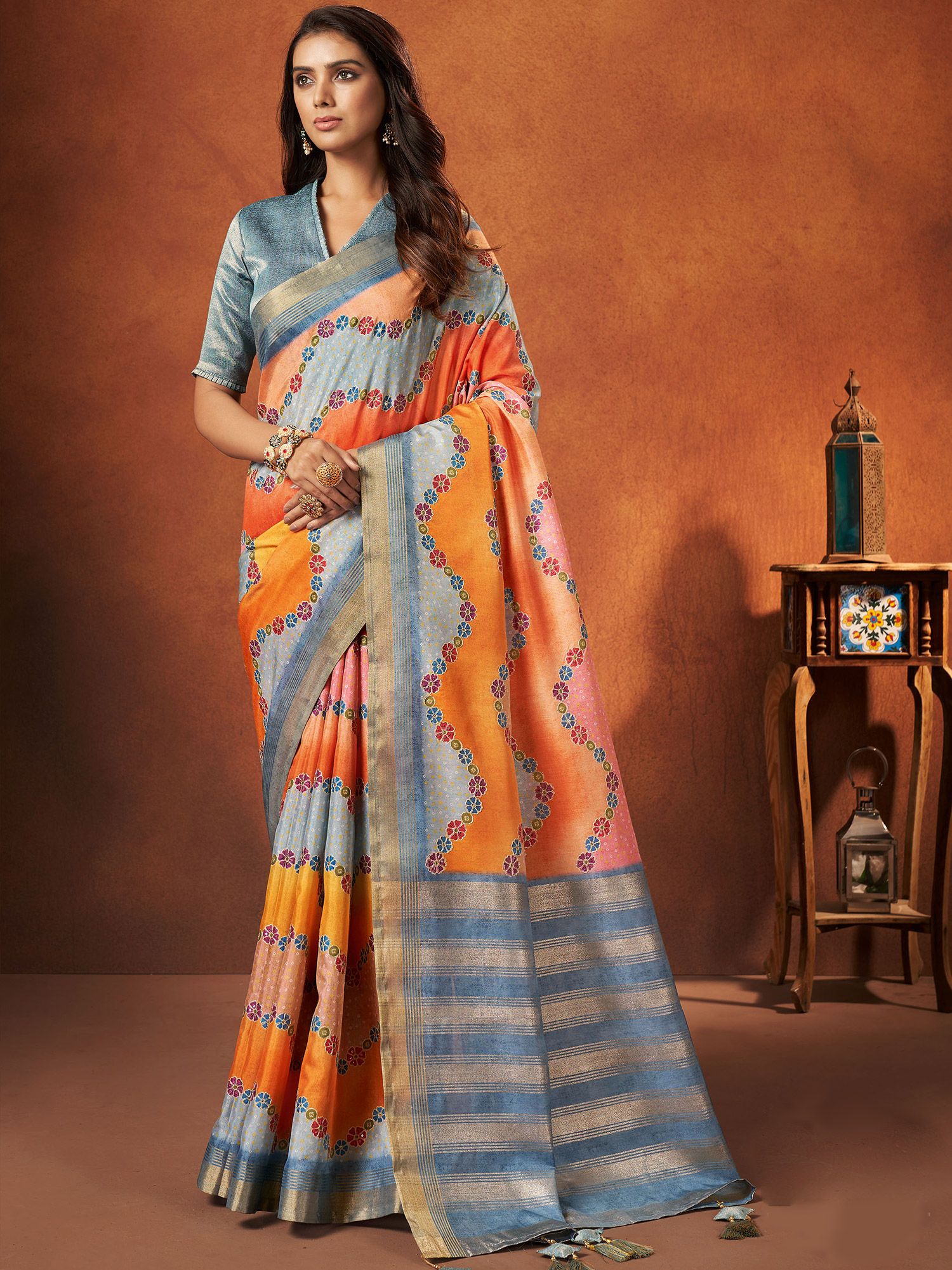 Multicolor Banarasi Silk Saree With Blouse 5261SR04