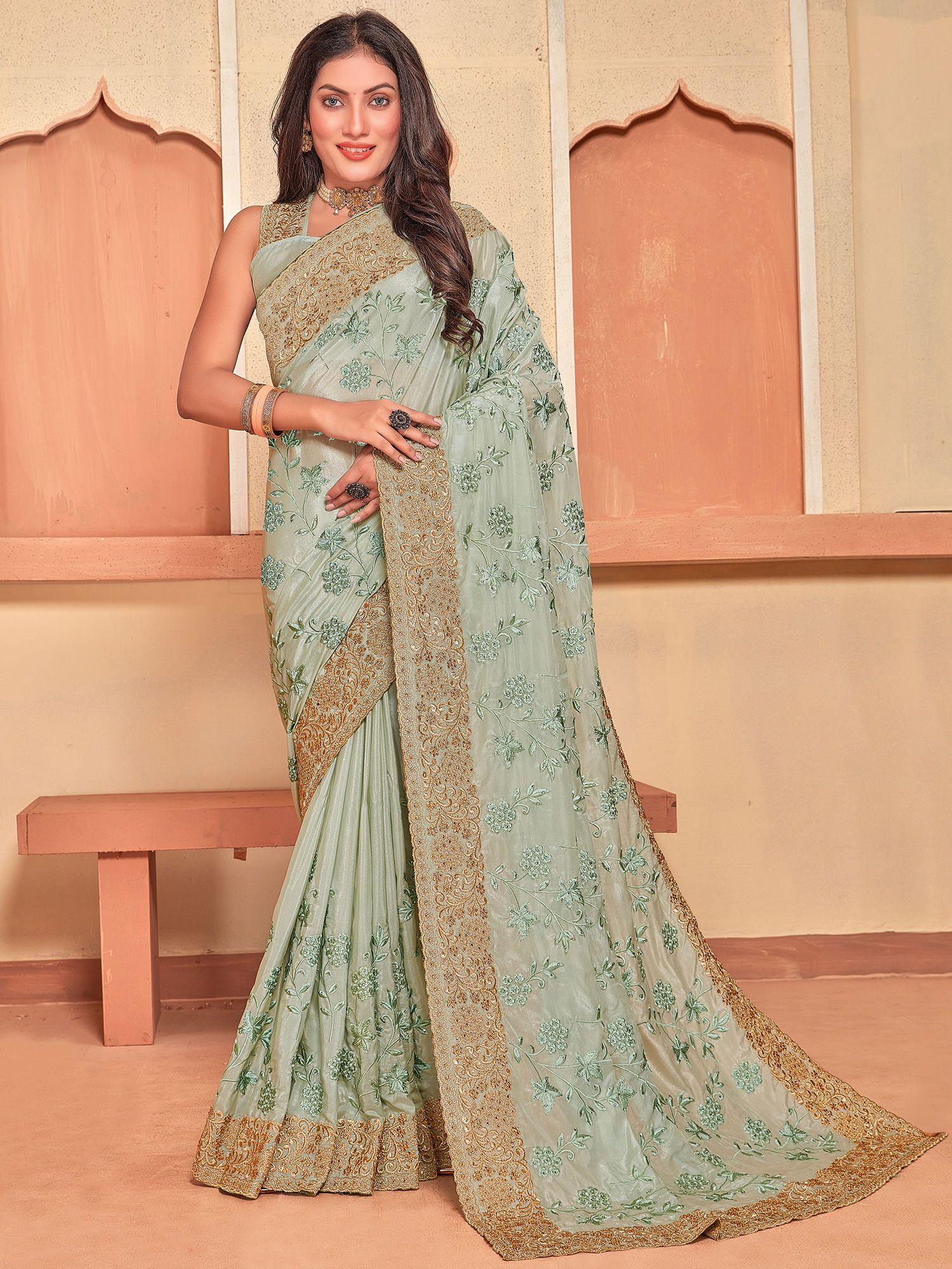 Party Wear Crepe Sarees Online - Andaaz Fashion