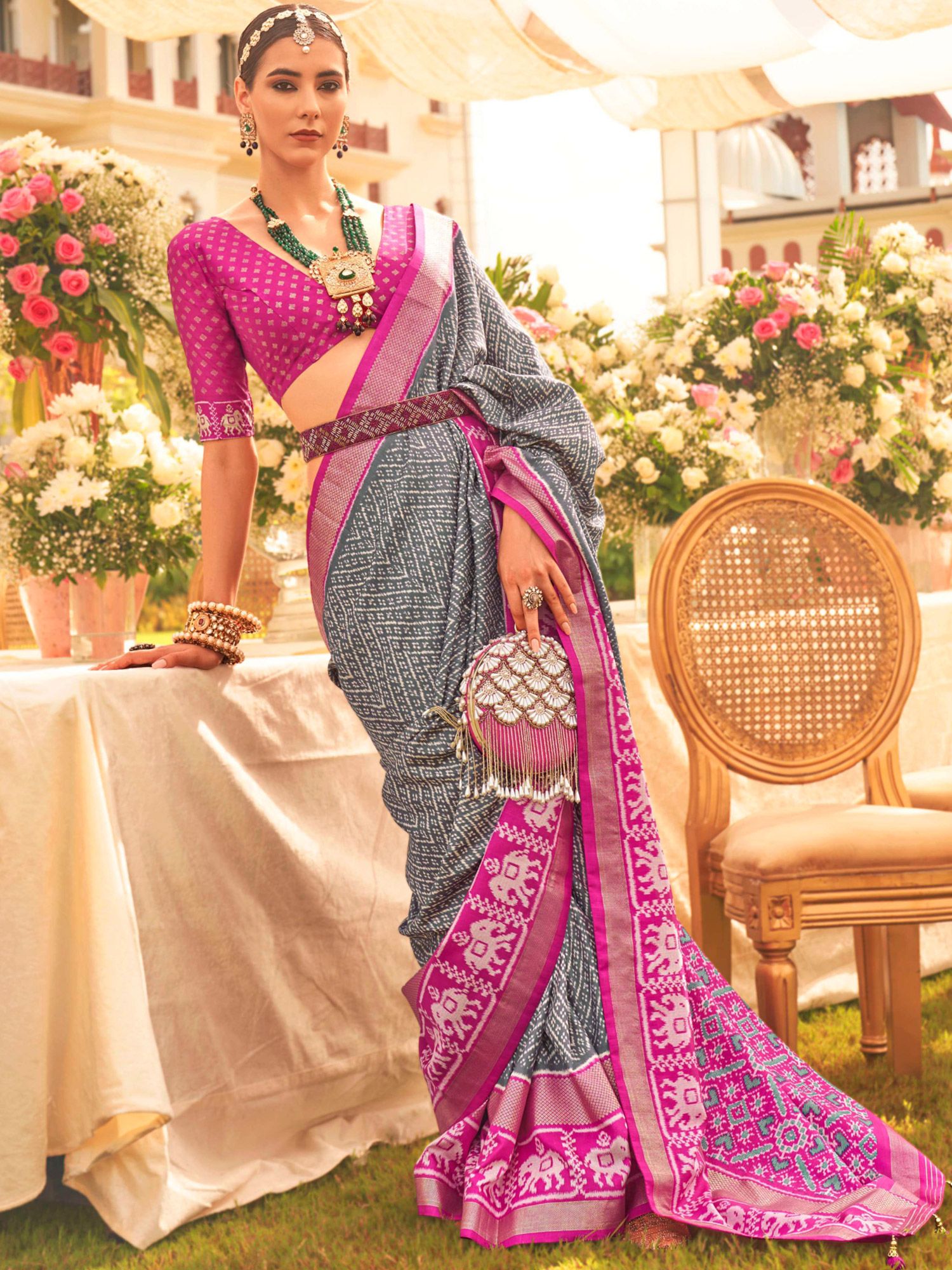 Buy Satrani Parrot Green Bandhani Print Saree With Unstitched Blouse for  Women Online @ Tata CLiQ