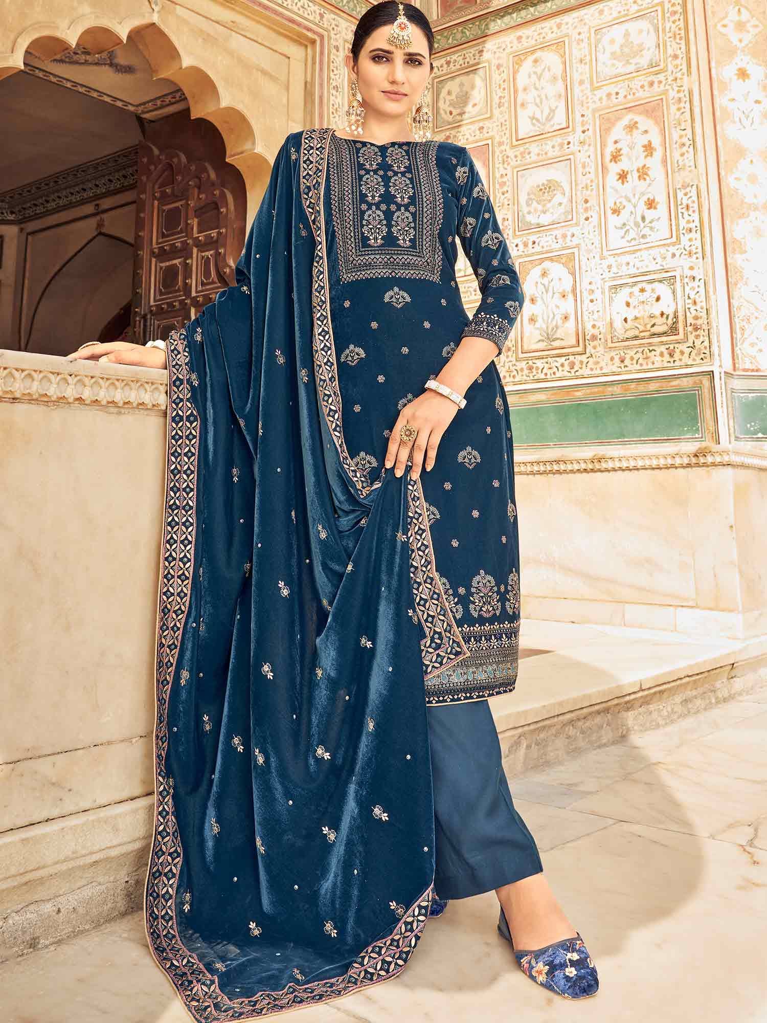 Buy Green Embroidered Pant Style Salwar Suit In USA, UK, Canada, Australia,  Newzeland online