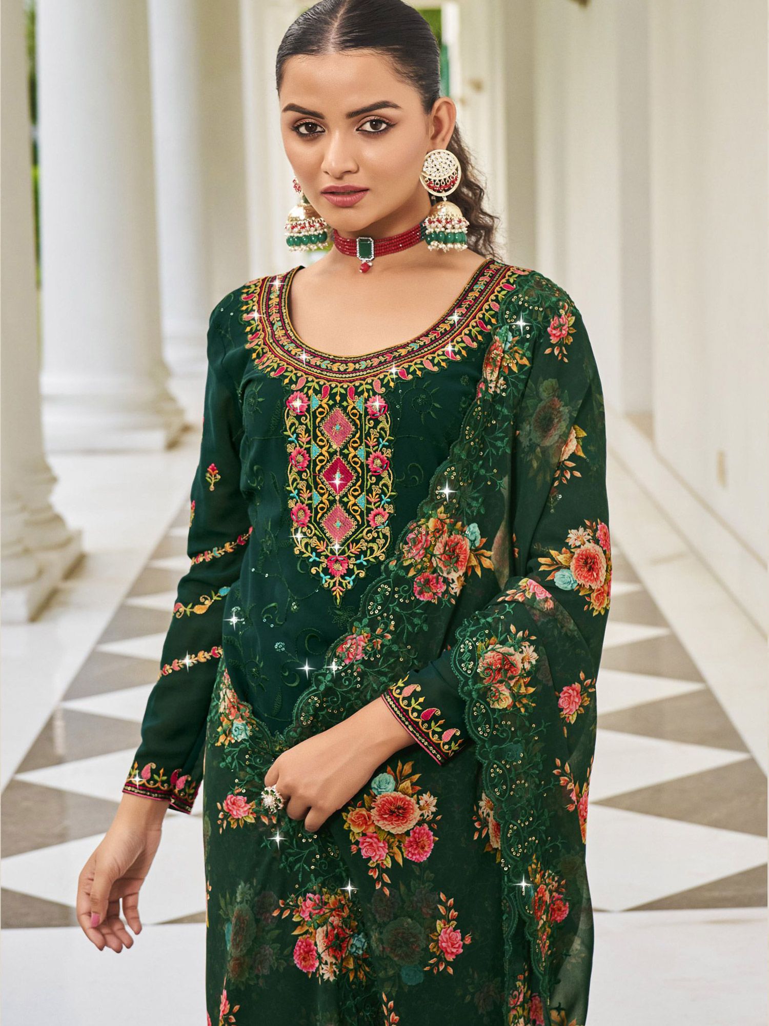 Green Sequins Embellished Salwar Kameez